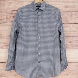 Express 1MX Shirt Mens S Gray Check Long Sleeve Button-Up Slim Fit Stretch